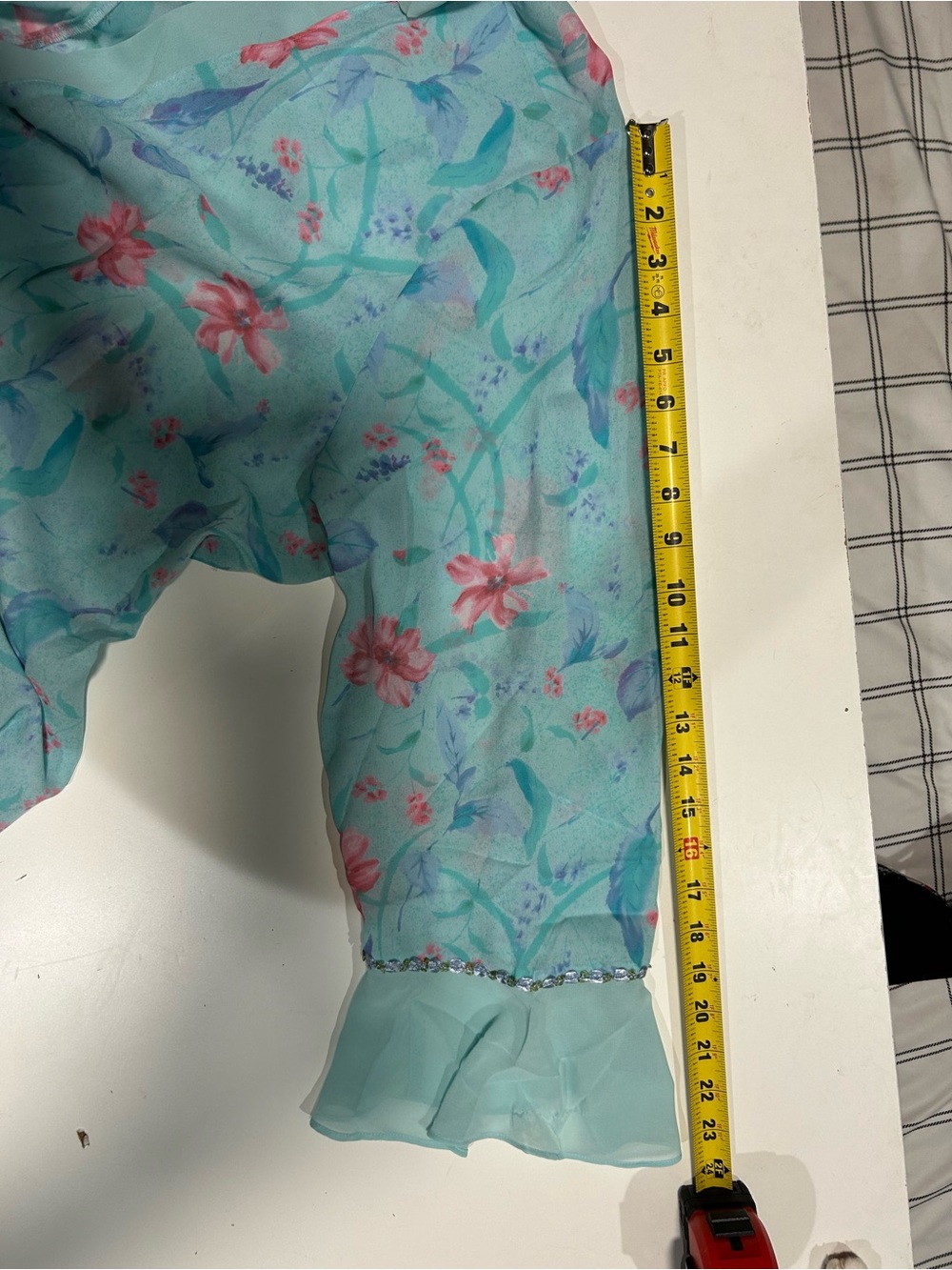 Y2K Vintage Cacique Sheer Floral Tie-Front Kimono Robe - Aqua Floral - Picture 9 of 10